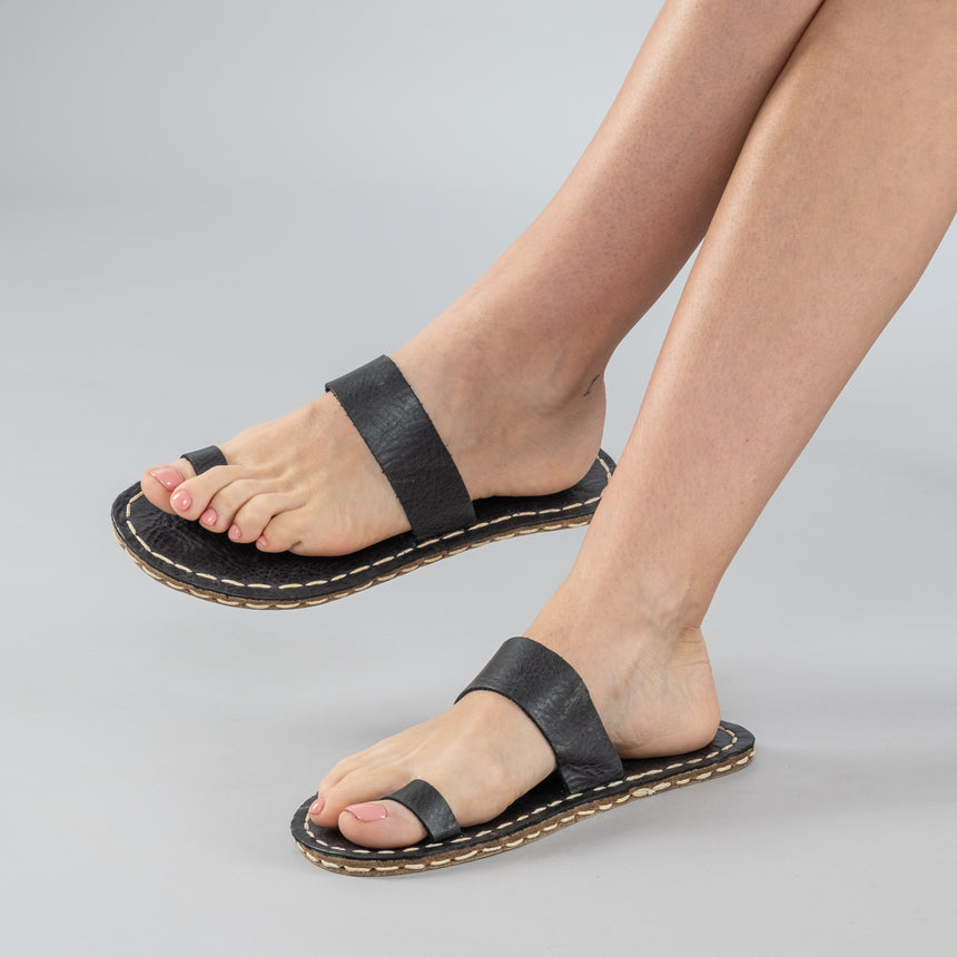 Schwarze Barfuß-Zehensandalen für Damen