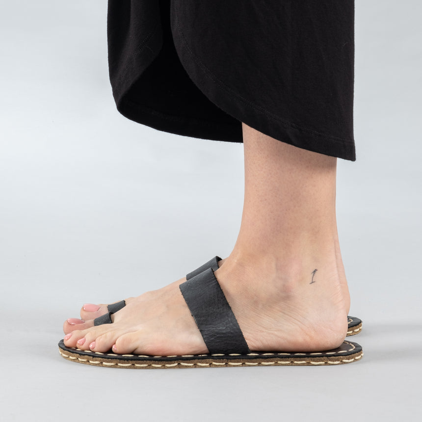 Schwarze Barfuß-Zehensandalen für Damen