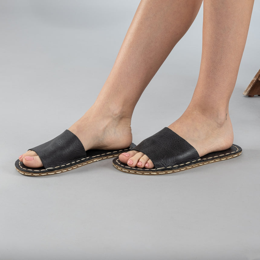 Black Barefoot Slide Sandals