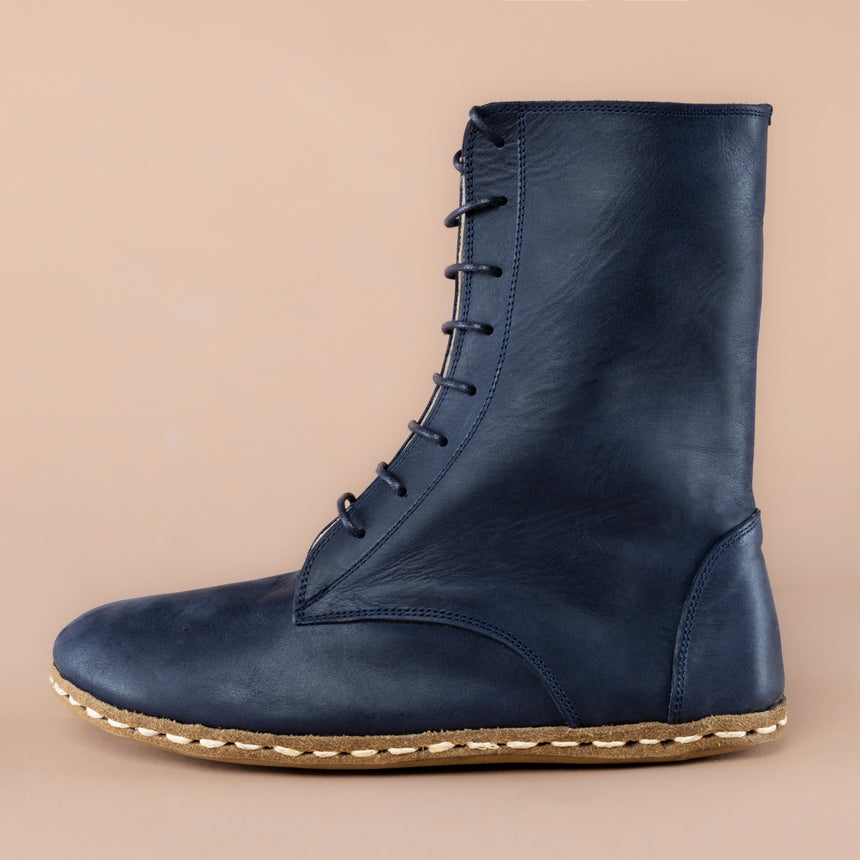 Blaue hohe Barefoot-Stiefeletten für Damen