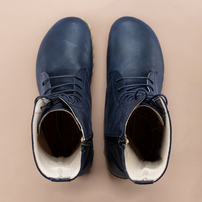 Blaue hohe Barefoot-Stiefeletten für Damen