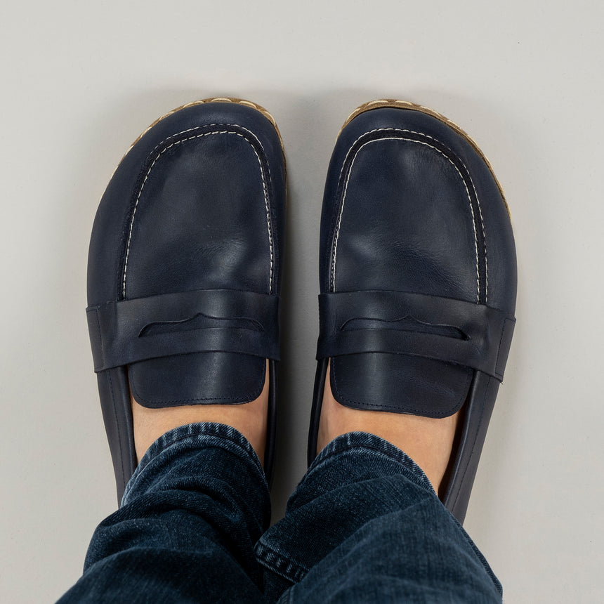 Men's Blue Penny Loafers - Atlantis Handmade Shoes - 