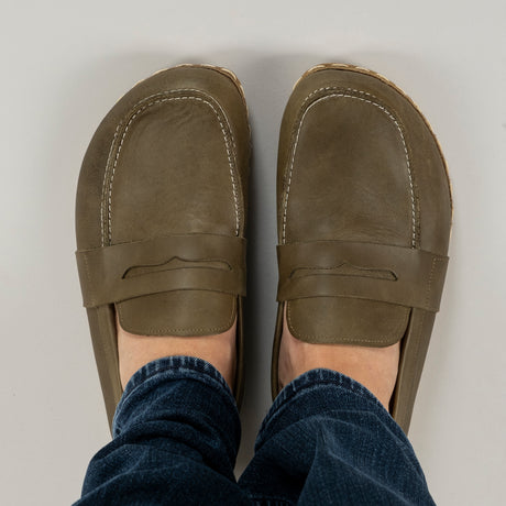 Men's Green Penny Loafers - Atlantis Handmade Shoes - 