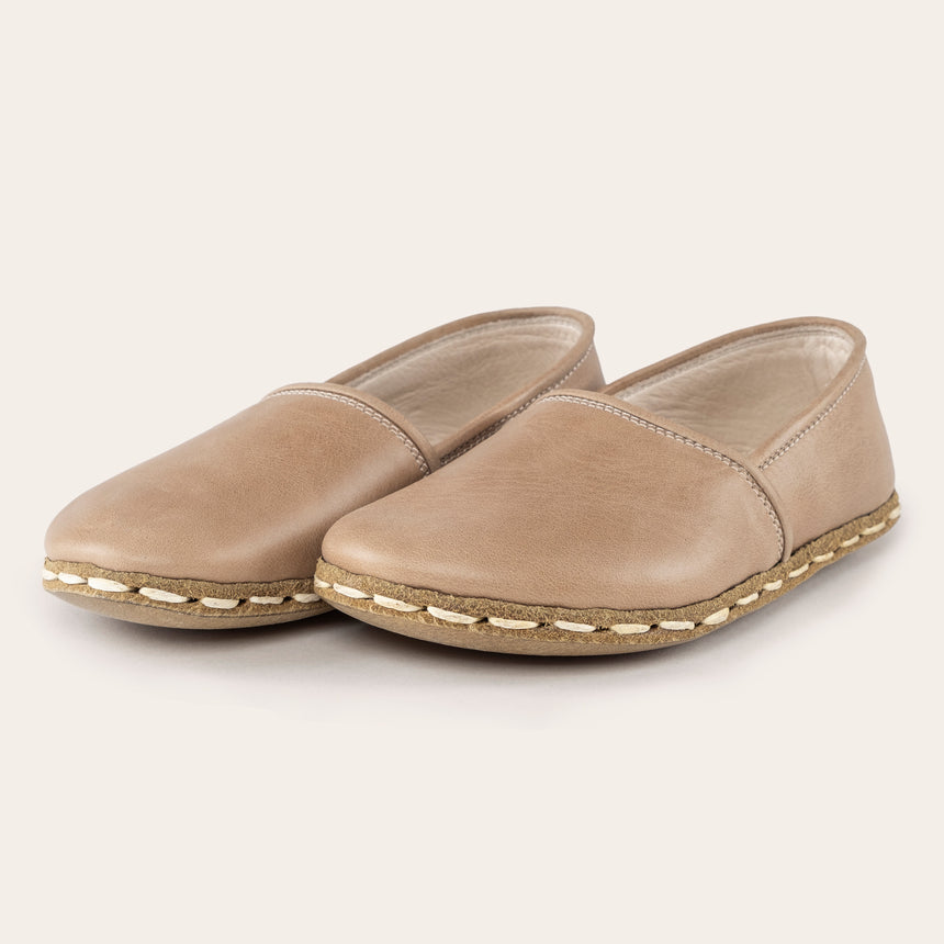 Kid's Tan Barefoot Loafers - Atlantis Handmade Shoes - 