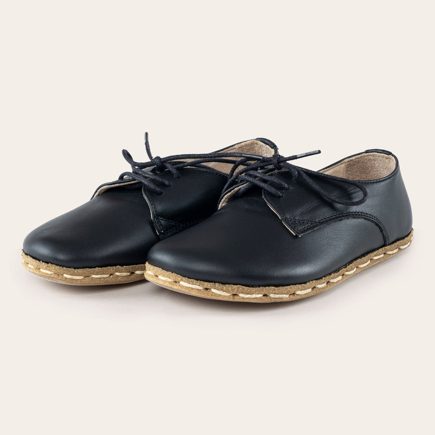 Kid's Black Barefoot Oxfords - Atlantis Handmade Shoes - 