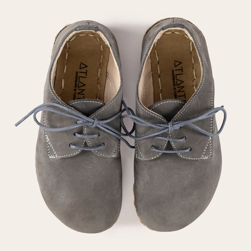 Kid's Gray Barefoot Oxfords - Atlantis Handmade Shoes - 