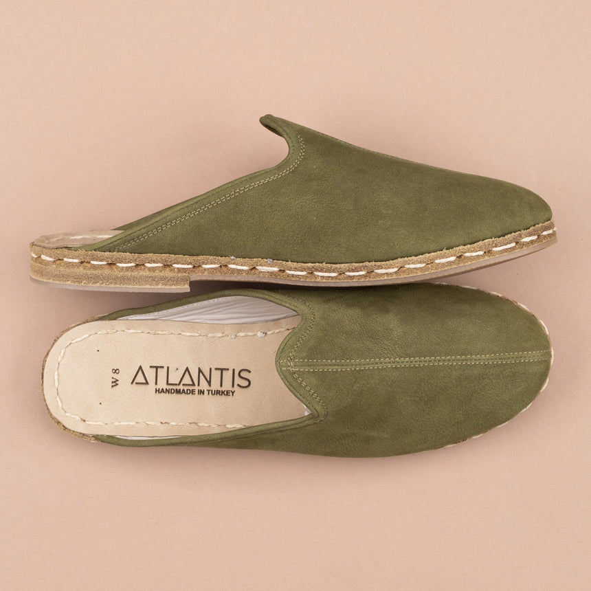 Men's Leather Olive Slippers