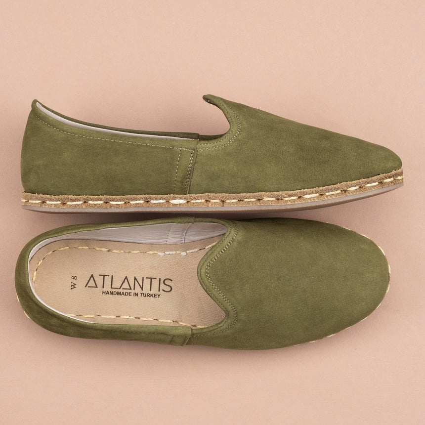 Women's Olive Nubucks Leather Shoes