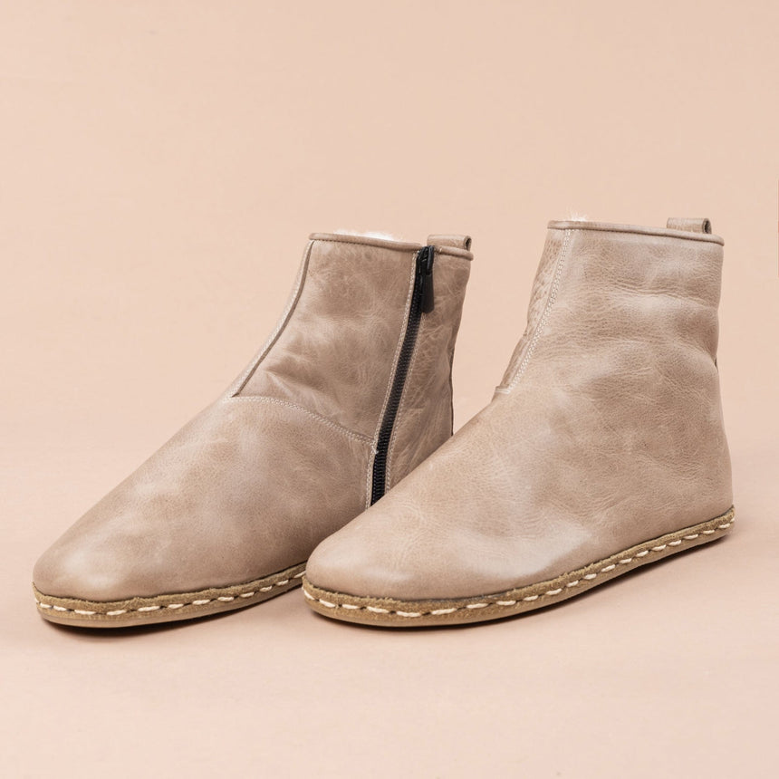 Women's Tan Barefoot Boots with Fur