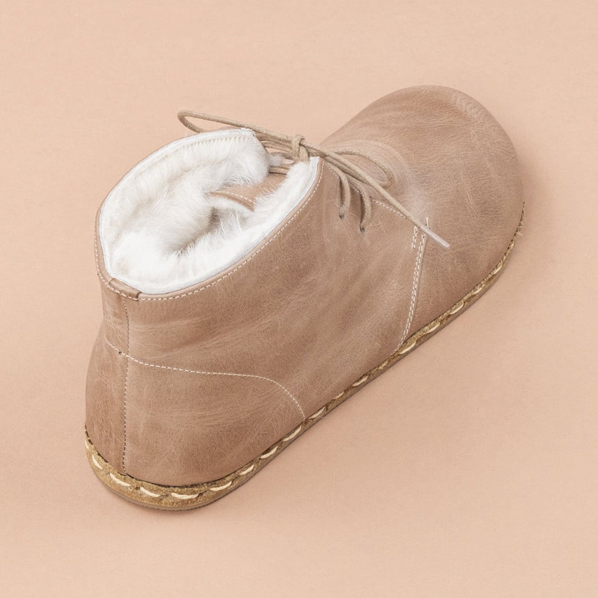 Women's Tan Barefoot Oxford Boots with Fur