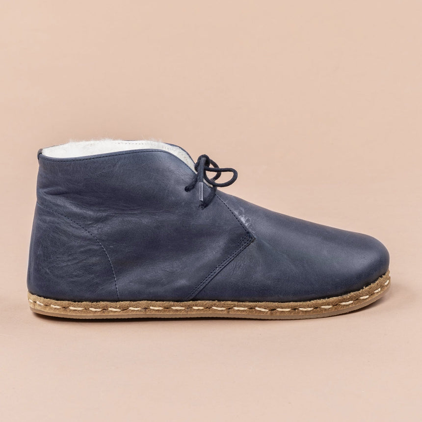 Blaue Barefoot-Oxford-Stiefel für Herren mit Fell