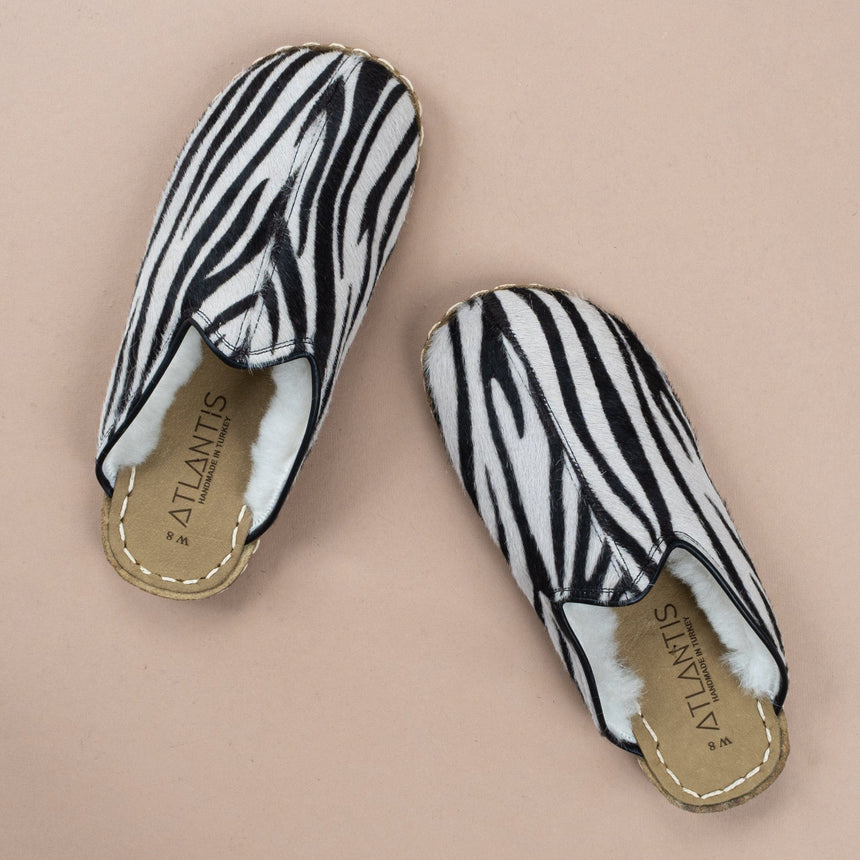 Erkek Zebra Barefoot Kürklü Terlik