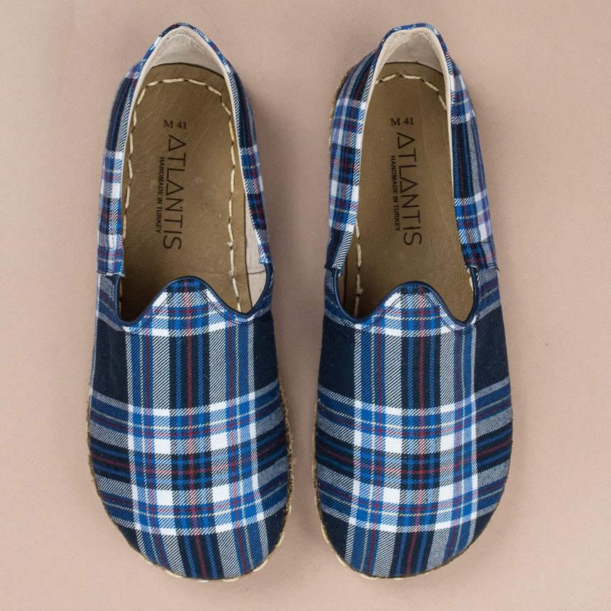 Men's Leather Blue Plaid Barefoots