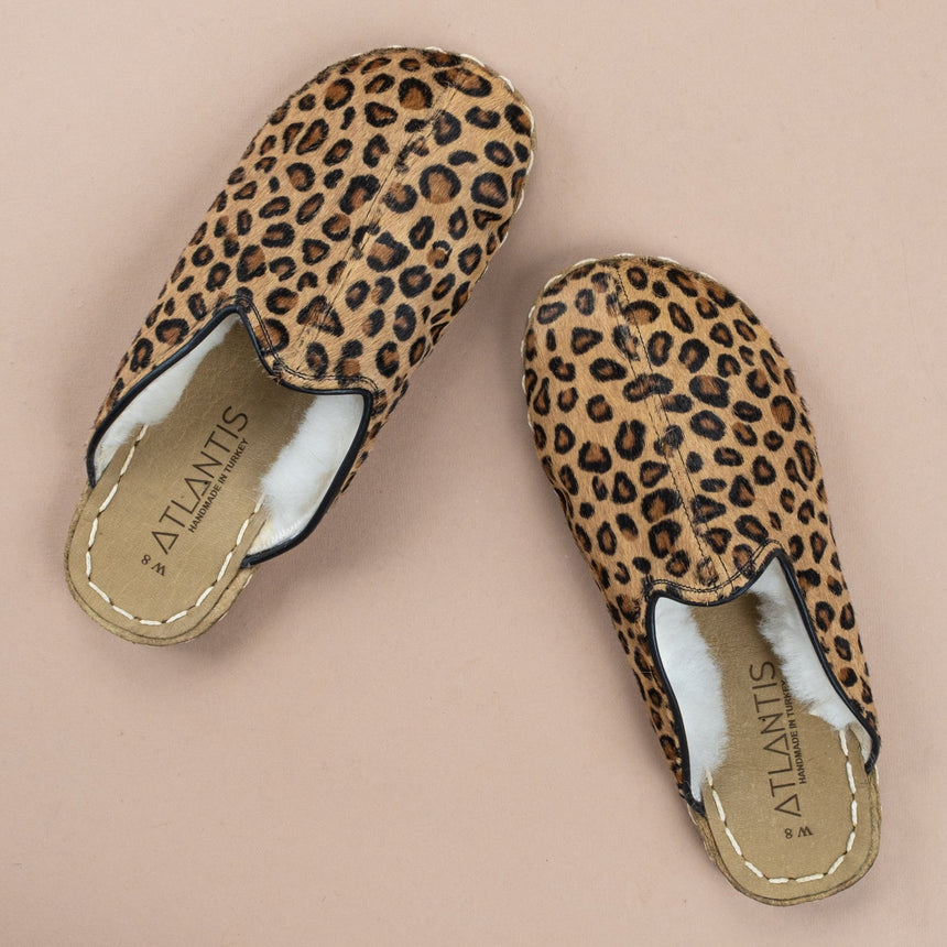 Kadın Leopard Barefoot Kürklü Terlik