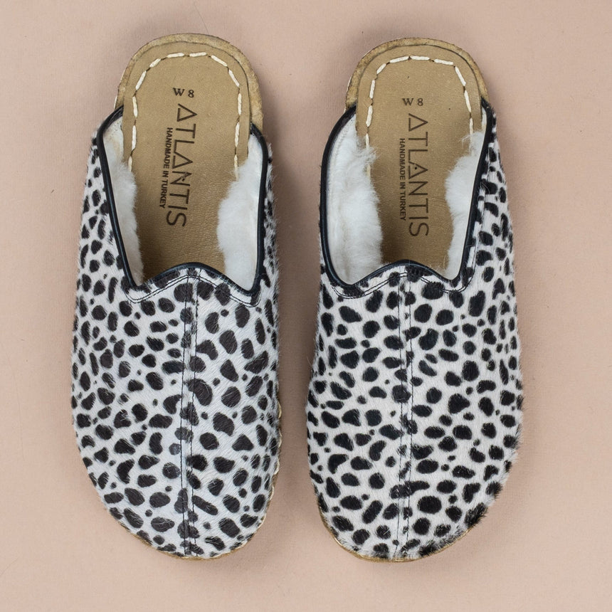 Women's Polka Dots Leather Barefoot Shearling Slippers