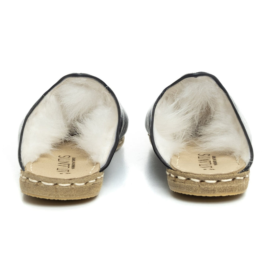 Schwarze Shearling-Slipper für Herren