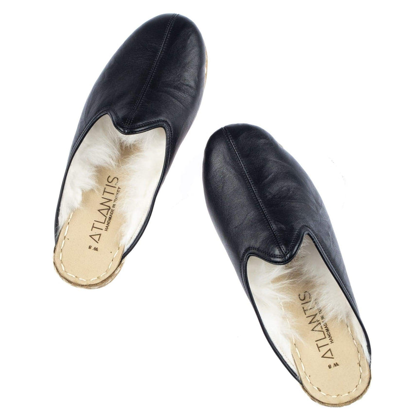 Schwarze Shearling-Slipper für Damen