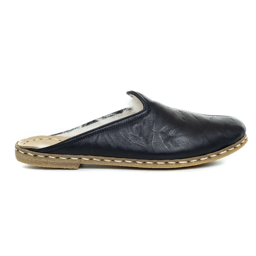 Schwarze Shearling-Slipper für Herren