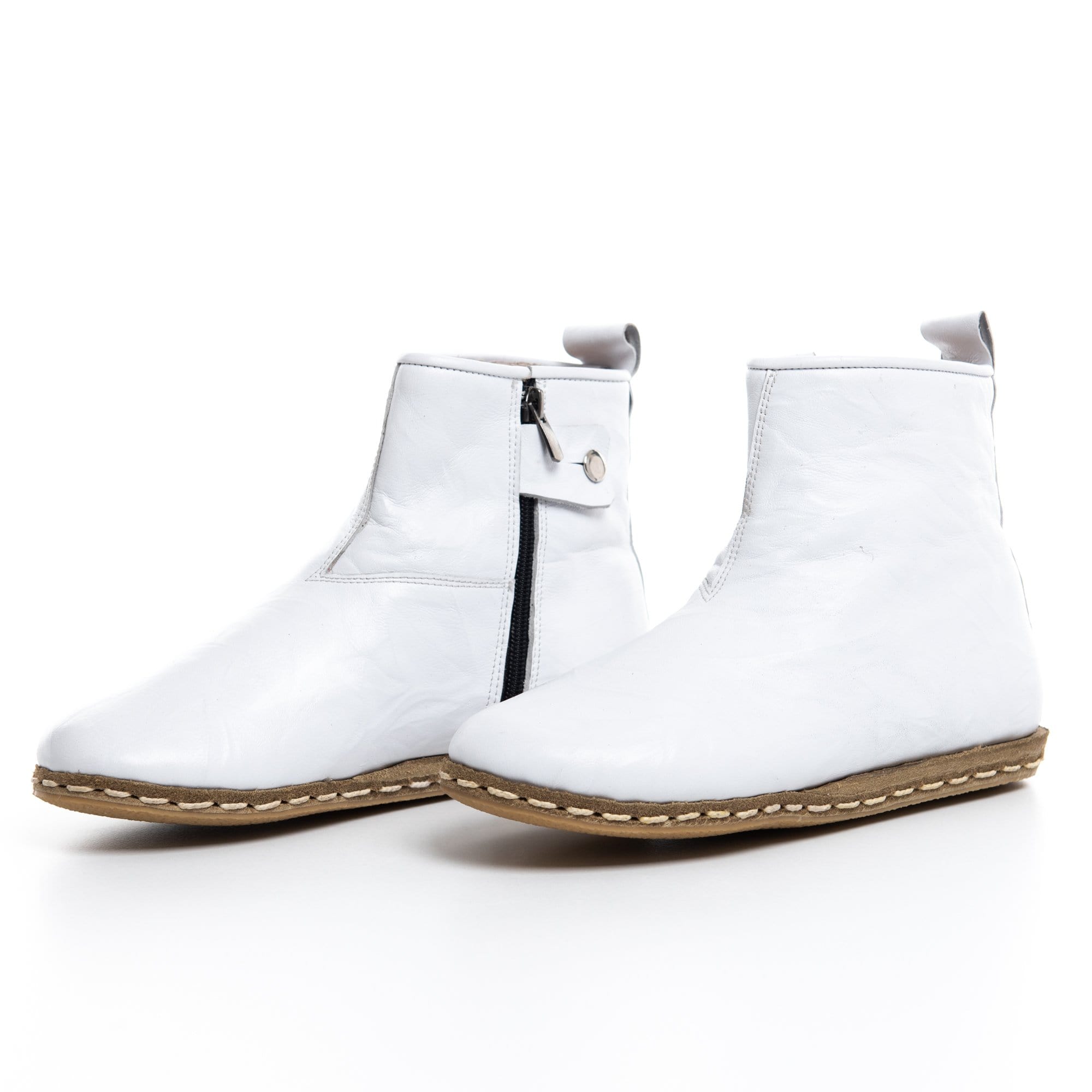 White leather hotsell flat ankle boots