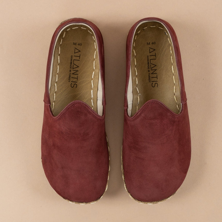 Women's Burgundy Leather Barefoots Shoes