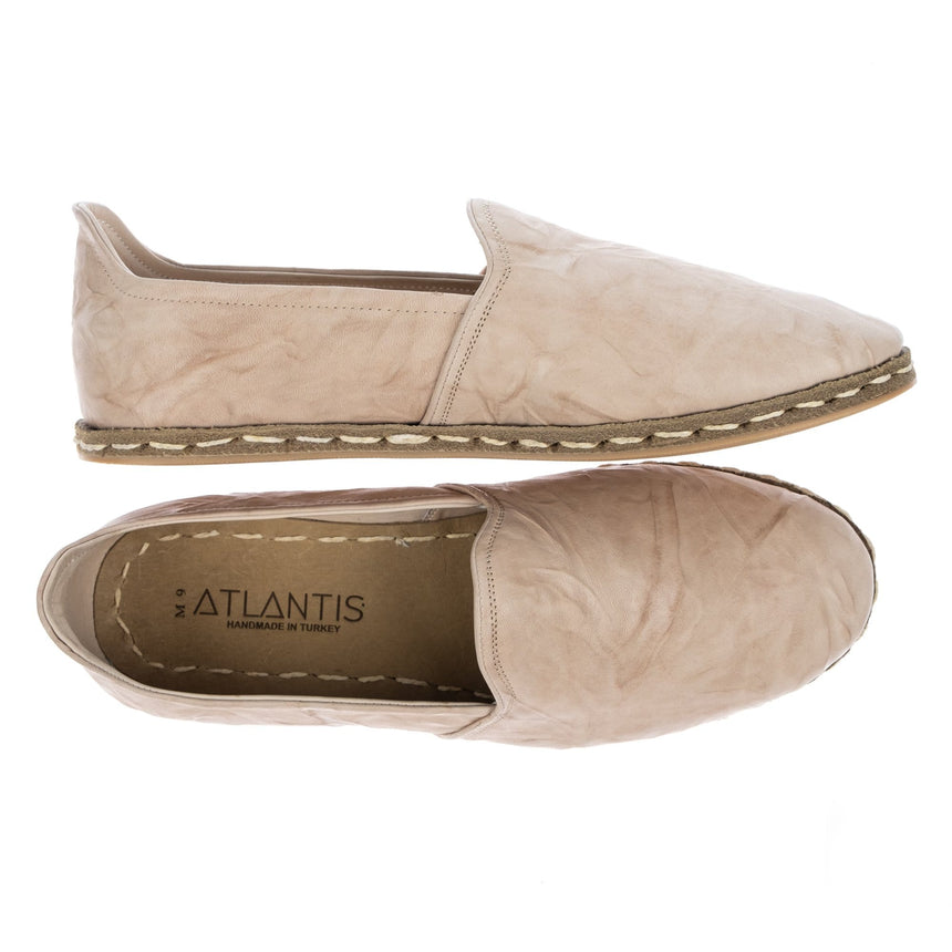 Women's Beige Leather Slip On Shoes