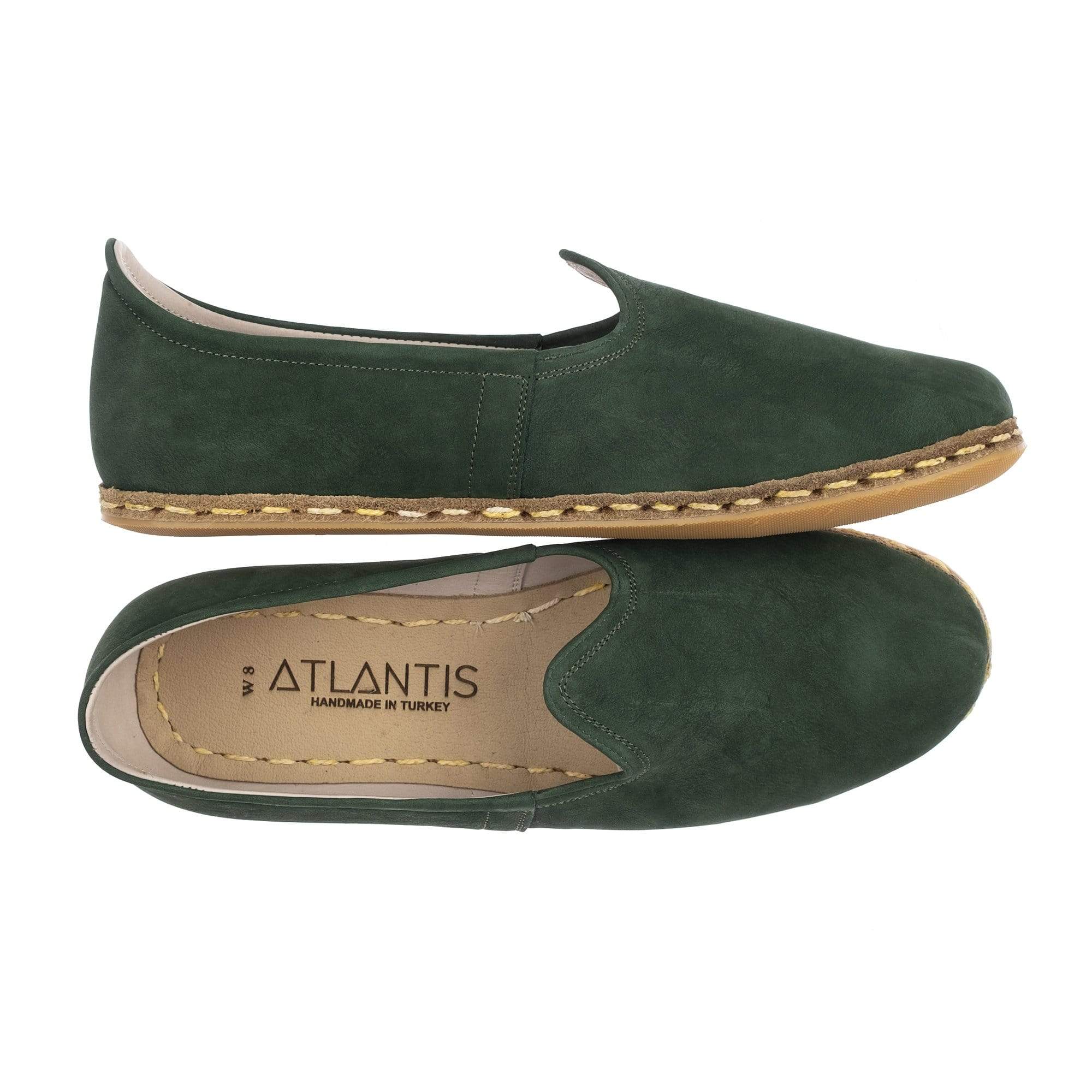 Ultra lightweight %100 Green Nubuck Leather & Handmade Eva Sole Turkish Women Shoes, authentic Natural, Colorful, Slip-On