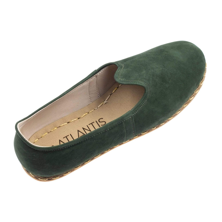 Grüne Nubukleder-Slip-On-Schuhe für Damen