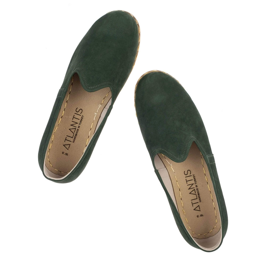 Grüne Nubukleder-Slip-On-Schuhe für Damen