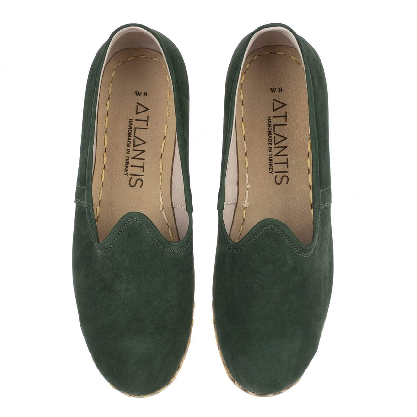 Grüne Nubukleder-Slip-On-Schuhe für Damen