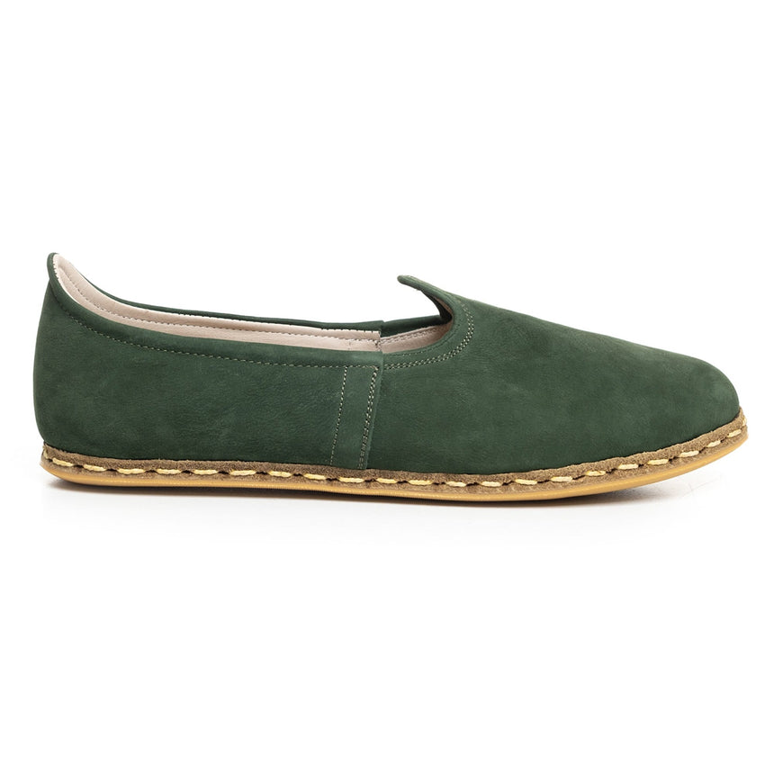 Grüne Nubukleder-Slip-On-Schuhe für Damen