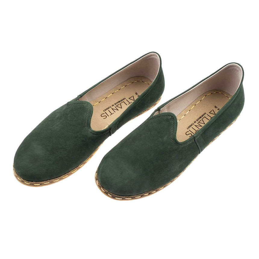 Grüne Nubukleder-Slip-On-Schuhe für Damen