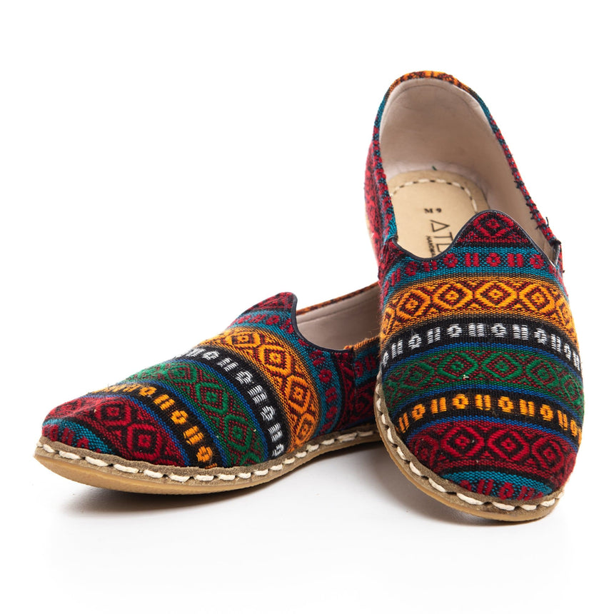 Burgundy Kilim - Turkish Slip-On Shoes for Women & Men : Atlantis Handmade Shoes