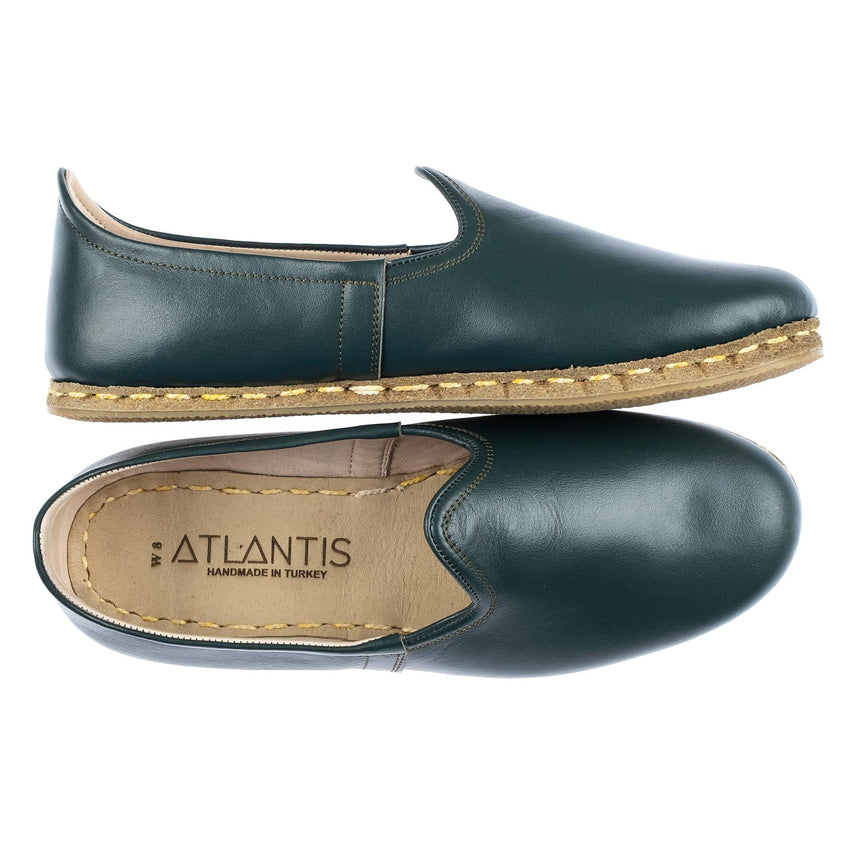 Men's Leather Bottle Green Slip On Shoes