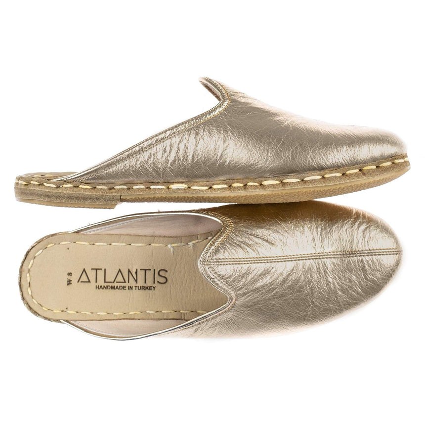 Women's Gold Leather Slippers