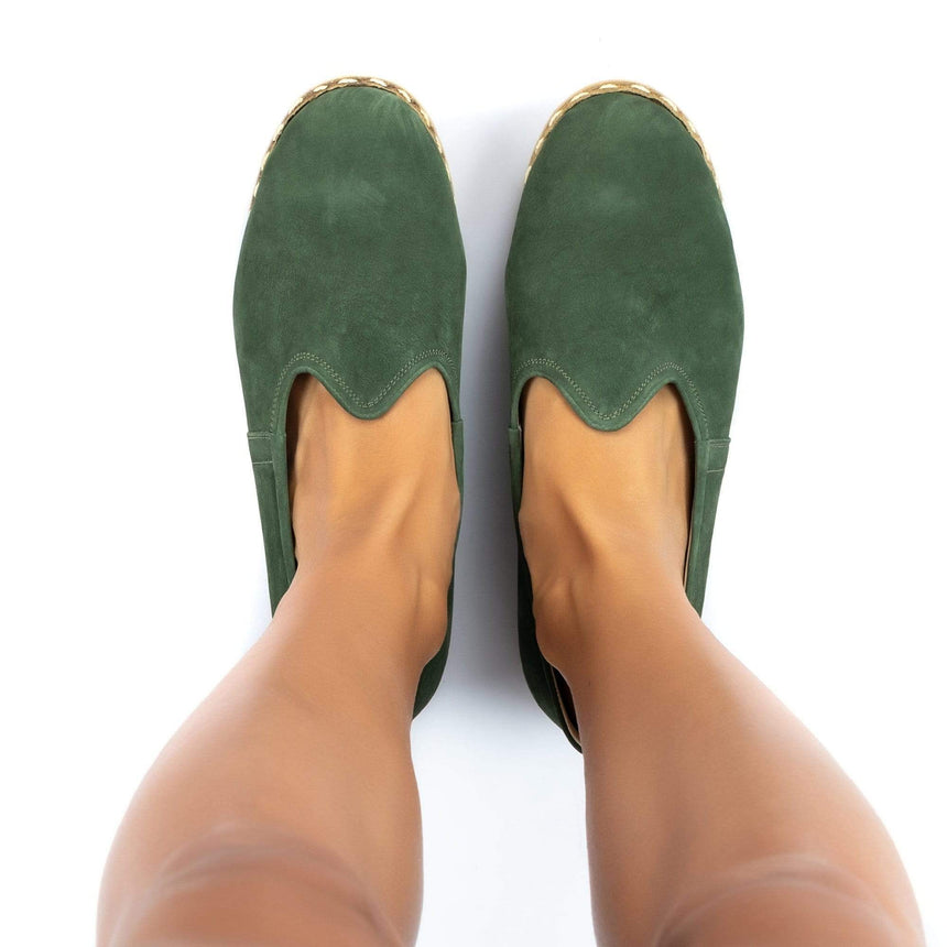 Grüne Nubukleder-Slip-On-Schuhe für Damen