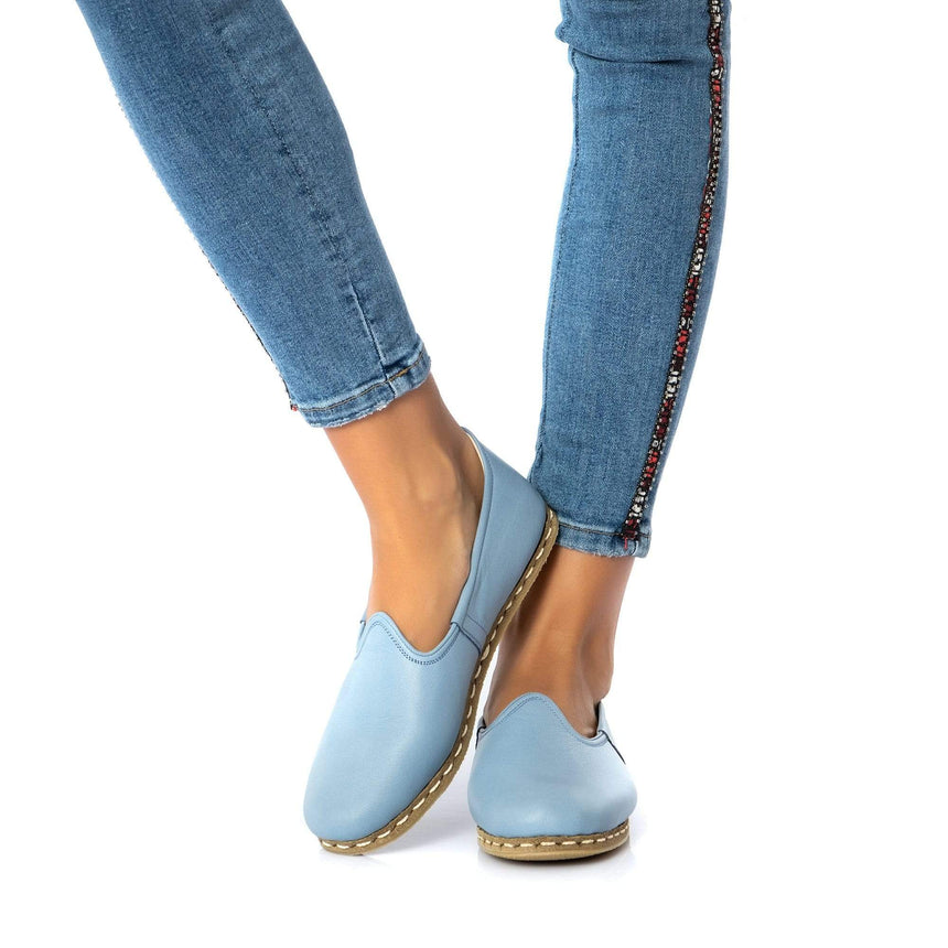 Himmelblaue Slip-On-Schuhe für Damen