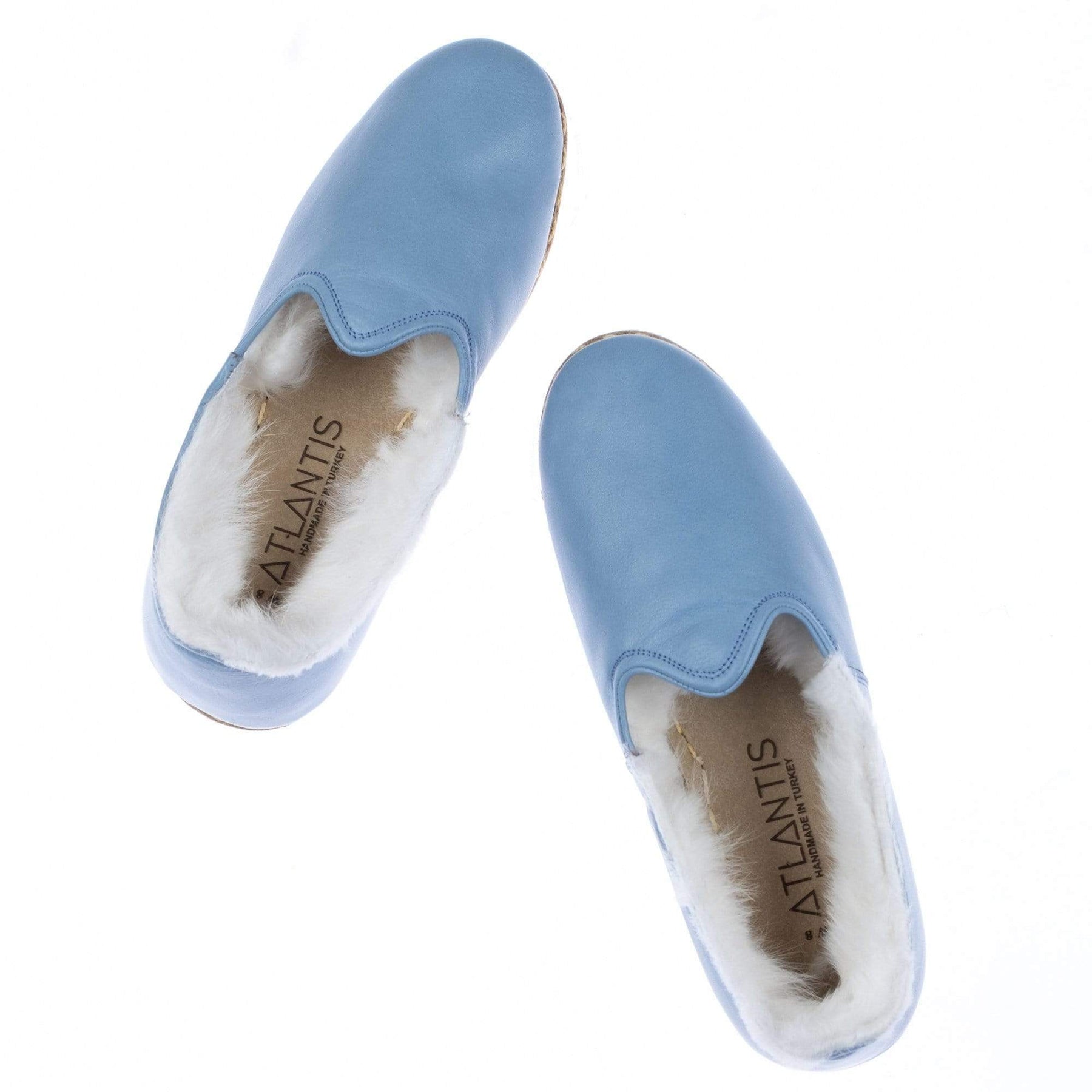 Sky Blue Shearlings Turkish Slip Ons For Women Atlantis Shoes Atlantis Handmade Shoes 9591